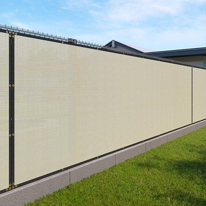 Windscreen4less Privacy Fence Screen Heavy Duty Windscreen Fencing Mesh Fabric Shade Net Cover with Brass Grommtes for Outdoor Wall Garden Yard Pool Deck, 6'x109' Beige