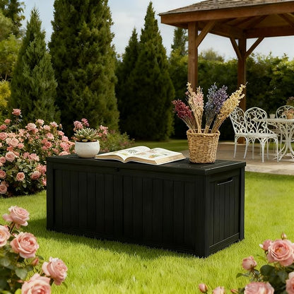 Outdoor Storage Box, Resin Deck Boxes Indoor and outdoor, Waterproof Storage Box Lockable Lid (Black,150 Gallon)