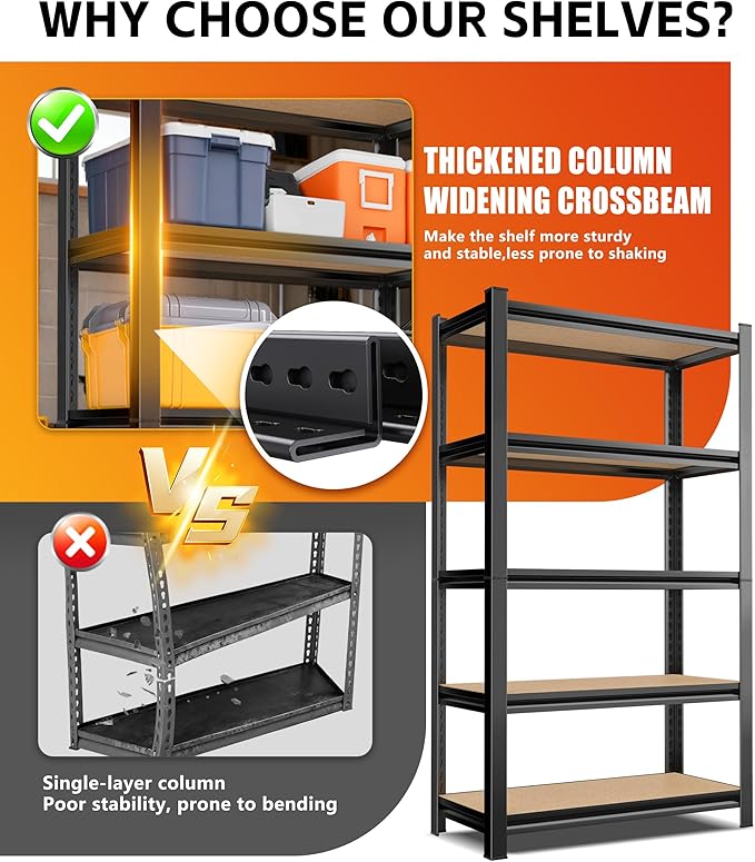 AOAORRG Set of 3 Garage Shelving Heavy Duty Storage Shelves, Metal Adjustable Shelving Unit, Utility Garage Organizer Shelf for Basement, Pantry, Kitchen, Warehouse, 15.7" Dx33.5 Wx35.4 H, Black