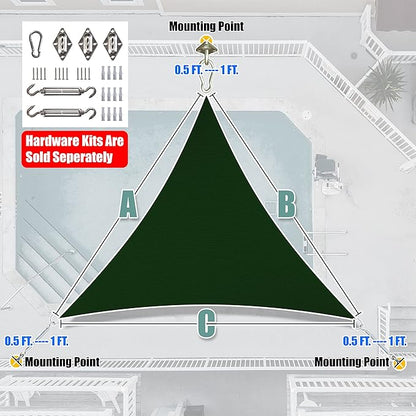 Amgo Custom Size 7' x 7' x 7' Green Triangle Sun Shade Sail UPF50+ AGTAPRT12, Order to Make Canopy Awning, 95% UV Blockage, Water & Air Permeable, Commercial Standard (We Customize)