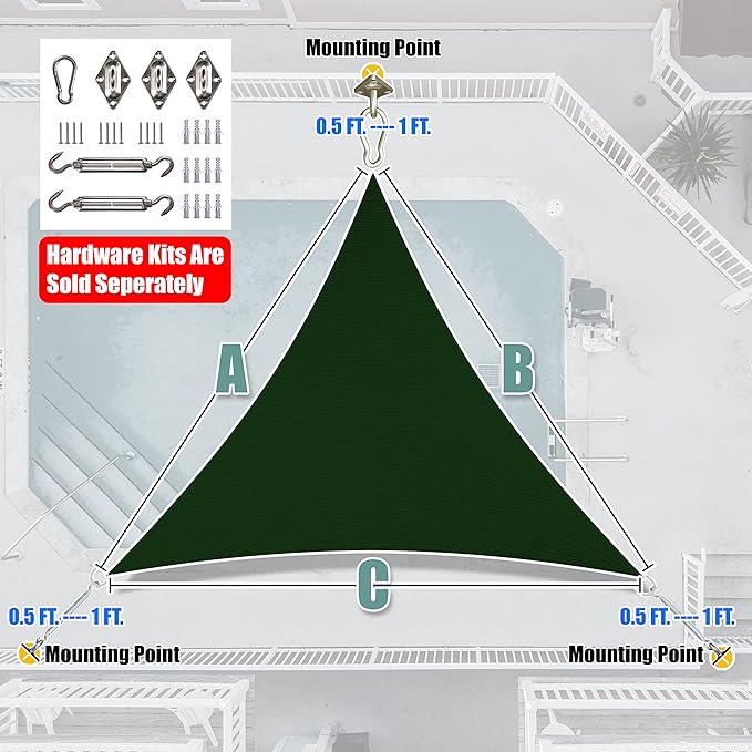 Amgo Custom Size 19' x 19' x 19' Green Triangle Sun Shade Sail UPF50+ AGTAPRT12, Order to Make Canopy Awning, 95% UV Blockage, Water & Air Permeable, Commercial Standard (We Customize)