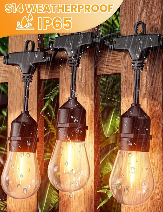 Svater Outdoor Led String Lights 50FT, Patio Lights with 16pcs S14 Shatterproof Bulbs, 1 Watt E26 Dimmable 2700K Warm White, IP65 Waterproof, Commercial Grade Light