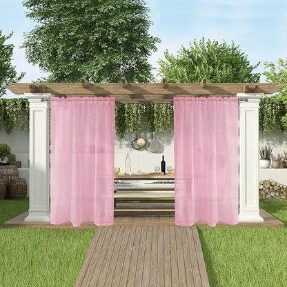 SpaceDresser Waterproof Outdoor Sheer Curtains for Patio - 2 Panels Rod Pocket Indoor Voile Sheer Curtain for Living Room,52W x 120L inch,Light Pink