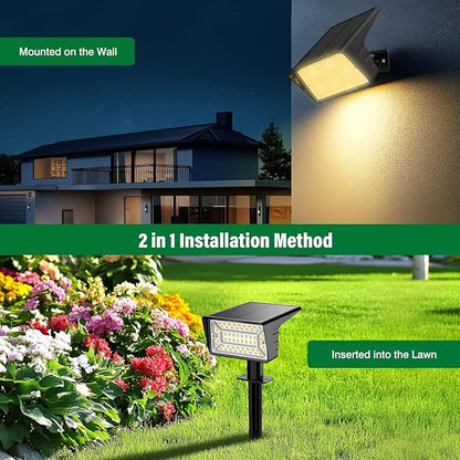 Solar Spot Lights Outdoor with 60 LED & Auto On/Off, 6 Pack Solar Lights Outdoor Waterproof IP68 with 3 Lighting Modes, 2-in-1 Solars Landscape Light for Outside, Garden, Yard(Warm White)