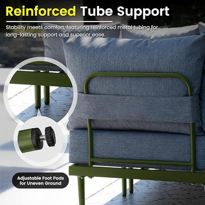 Sundale Outdoor 4 Pieces Patio Furniture Set, Metal Sectional Sofa Patio Conversation Set with 6 Inch Cushions, Modern Patio Corner Couch for Balcony, Porch, Sunroom