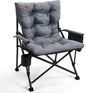 EVER ADVANCED Padded Oversized Folding Camping Chair for Adults, Heavy Duty Lawn Chair with Side Pockets, Portable Collapsible Quad Chair for Outside, Support Up to 500lbs, Grey