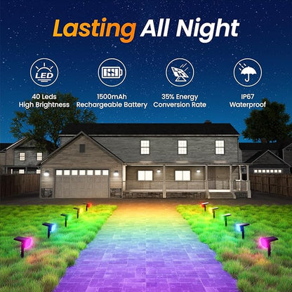 Fabrito Color Changing Solar Spot Lights Outdoor 8 Pack, [6+1 Lighting Modes] Auto On/Off RGB Spotlights, Waterproof Multicolor Landscape Lights for Garden, Tree, Halloween, Christmas