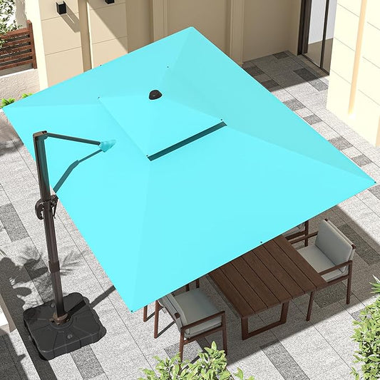 9' X 12' Cantilever Outdoor Patio Umbrellas with Base Included, Large Rectangle Umbrella Heavy Duty 360°Rotation Offset Umbrella for Garden Deck Pool Patio,Turquoise