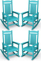 KINGYES HDPE Outdoor Rocking Chair Set of 4, All-Weather Poly Patio Rocking Chairs with 330lbs Support for Adults, Aruba Blue