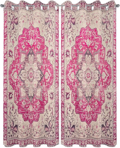 Pink Bohemian Outdoor Curtains for Patio Waterproof, Grommet Privacy Curtain Drapes Weatherproof Outside Curtains for Porch GazeboPergola Cabana 2 Panel 54x95inch Medallion Floral Geometric Printed