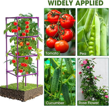3 Pack Tomato Cages, Square Tomato Plant Stakes Support Cages Trellis for Garden Climbing Vegetables Flowers Fruits,Extra Bold,Purple