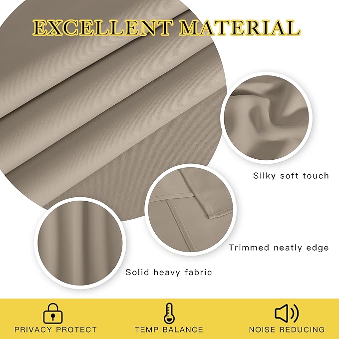 NICETOWN Patio Blackout Curtain Panels - Extra Wide Sliding Door Thermal Insulated Drape, Privacy Room Divider Curtain for Bedroom Office (Taupe, 66 x 118 Inch Long)