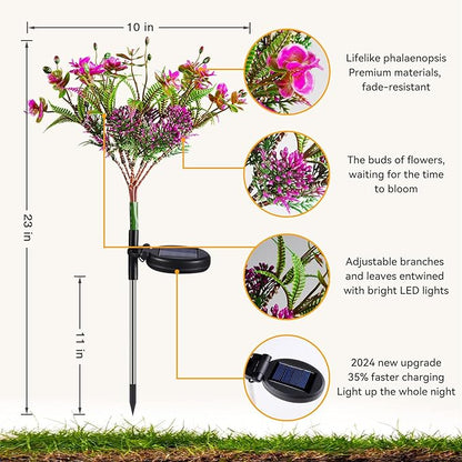 Neporal Solar Garden Lights, 4PK Purple Phalaenopsis Solar Flowers Outdoor Waterproof, Solar Lights Outdoor Decorative for Garden, Yard Decor,