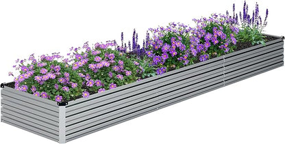 2PCS Galvanized Raised Garden Bed Kit,Vegetable Boxes-Rectangle Metal Flower Box,Large Planter Raised Beds Outdoor Garden for Planting,Fruit,Herb-Silver