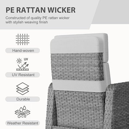 Restland Outdoor Recliner with Independent Adjustable Back & Footrest Wicker Patio Reclining Chair with Flip Table Comfortable Lounge Chair & Thick Cushion for Deck, Porch (Grey)