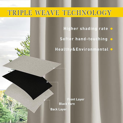 NICETOWN 2 Panels Outdoor Curtains for Patio Extra Wide 84", Waterproof & Windproof Grommet & Back Tab Fixed Top and Bottom Sun Blocking Privacy Drapes with Rope for Gazebo, Natural, W84 x L84