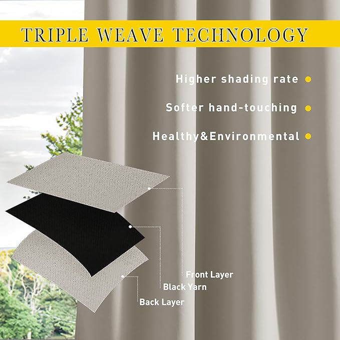 NICETOWN Outdoor Curtains for Patio Waterproof 108 inches Long 2 Panels, Windproof Thermal Insulated Top & Bottom Grommet/Back Tab Privacy Drapes with Rope for Gazebo, Natural, W52 x L108