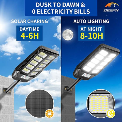 Deepn Solar Lights Outdoor, IP66 Waterproof Street Lights Outdoor, 6500K Dusk to Dawn Solar Security Flood Lights Motion Sensor with Remote Control for Yard, Entryway Garage, Porch 2 Pack