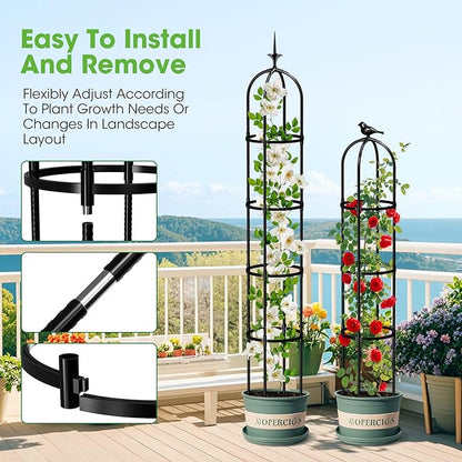 2026 Updated Garden Obelisk Trellis for Climbing Plants Outdoor, 76inch Tomato Cage, Rose, Flowers, Grape, Pea, Cucumber Trellis, Rustproof Plastic Coated Metal Plant Support Trellis for Potted Plants