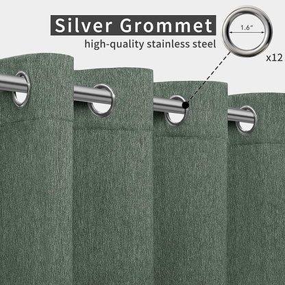 Easy-Going Linen Look Outdoor Curtains Waterproof Windproof Porch Curtains, Soft Thicken Outdoor Privacy Curtains for Patio, Gazebo, Grommet Top and Tab Bottom Drape, 1 panel, 110x108 inch, Sage Green