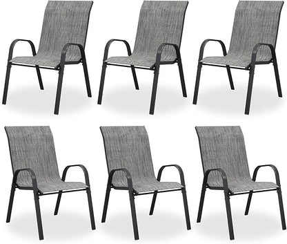 Patio Dining Chairs Set of 8, Outdoor High Stacking Chairs，Breathable Seat Fabric and Alloy Steel Frame for Backyard, Porch, Garden, Sunroom (Light Grey)