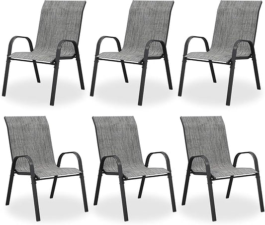 Patio Dining Chairs Set of 8, Outdoor High Stacking Chairs，Breathable Seat Fabric and Alloy Steel Frame for Backyard, Porch, Garden, Sunroom (Light Grey)