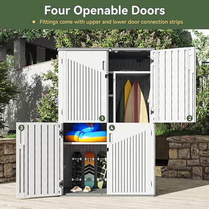 Aoxun Outdoor Storage Shed, 64 Cu.Ft Vertical Storage Sheds Outdoor with Floor, Outdoor Waterproof Storage Cabinet for Garage Storage, Pool Storage, Bike Shed, Garden Shed (White)