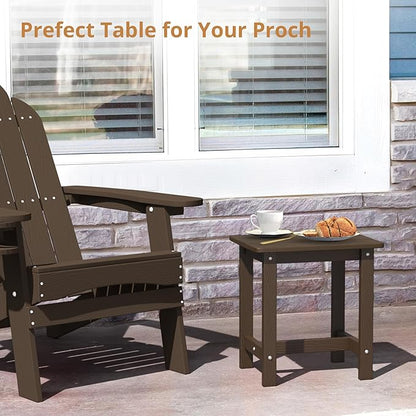 LUE BONA Outdoor Side Table, HDPS Small Outdoor Adirondack Side Tables, Outside End Table for Patio, Porch, Deck, Weather Resistant/Easy Maintenance, Dark Brown