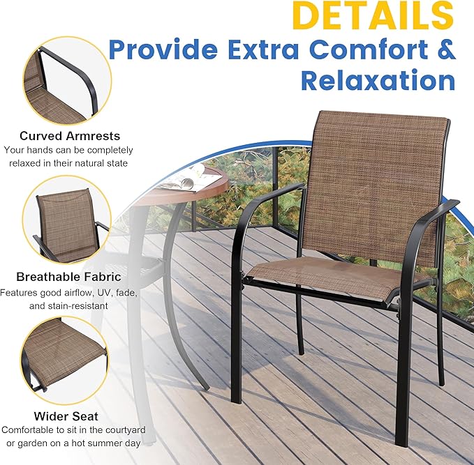 VICLLAX Patio Table and Chair Set of 4, All Weather Metal Round Outdoor Dining Furniture Set-40.6" Round Outdoor Table and Chairs, Walnut Wood Grain Tabletop