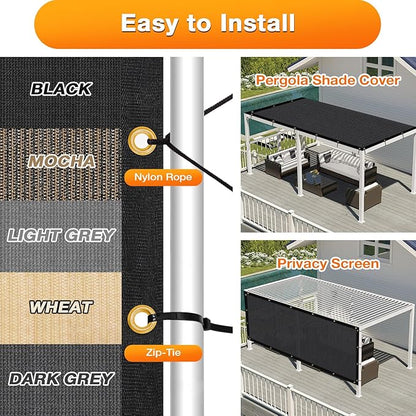 Artpuch Outdoor Pergola Shade Cover 15x24 FT Sun Shade Cloth with Grommets Black 90% UV Protection Canopy Patio Privacy Screen (Customized Available)