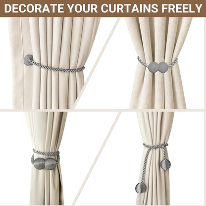 Hion Magnetic Curtain Tiebacks Grey 6 Pack, Curtain Tiebacks Buckles Holdbacks Holders Hooks Clip for Home Bedroom Office Decorative Thick or Thin Curtain