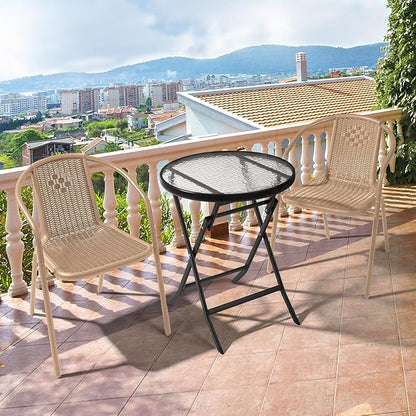 VINGLI PE Rattan Outdoor Dining Chairs Set of 2, Plastic Stackable Patio Chairs for Indoor, Porch, Restaurant, Garden,Champagne