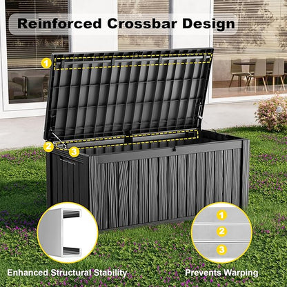 ROJIK 150 Gallon Outdoor Storage Box Waterproof - Patio Furniture Outside Deck Box, Garden Tools, Cushions, Pool Accessories Storage Bench with Lockable Lid and Side Handles (Black, 150 Gal)