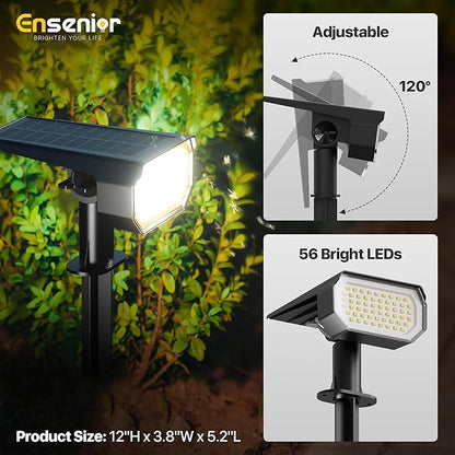 Ensenior Solar Spotlights Outdoor, 56 LEDs Brightness Adjustable 3000K LED Solar Garden Lights, Halloween Christmas Landscape Lighting for Flag/Yard/Pathway, IP65 Waterproof - 4 Pack