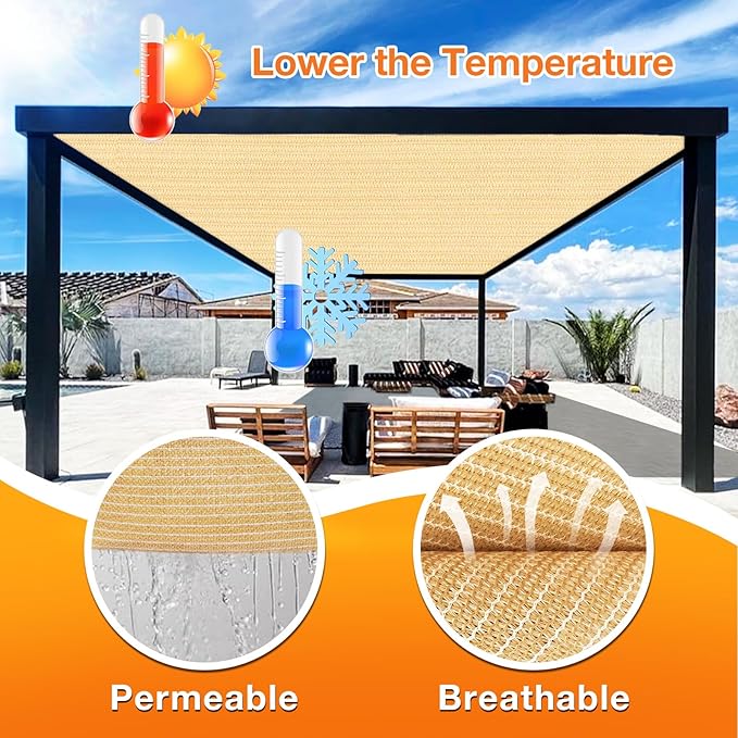 Artpuch Outdoor Pergola Shade Cover 10' X 14' Sun Shade Cloth with Grommets, 90% UV Protection Canopy Patio Privacy Screen (Customized Available) GN107, Wheat