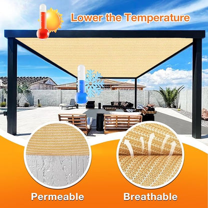 Artpuch Outdoor Pergola Shade Cover 6' X 12' Sun Shade Cloth with Grommets, 90% UV Protection Canopy Patio Privacy Screen (Customized Available) GN107, Wheat