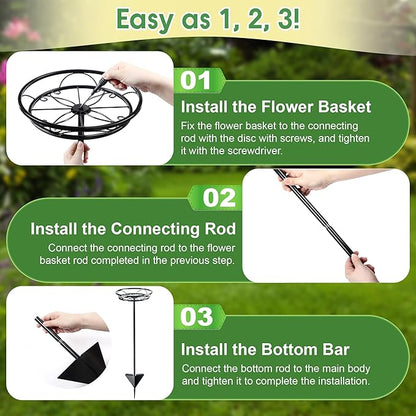 Tellingyou 4 Pack Adjustable Outdoor Flower Pot Stand, Metal Outdoor Plant Stands, Spring Summer Versatile Plant Stand Garden Stake for Display Plants, Elegant Solution for Landscaping Decor (Black)