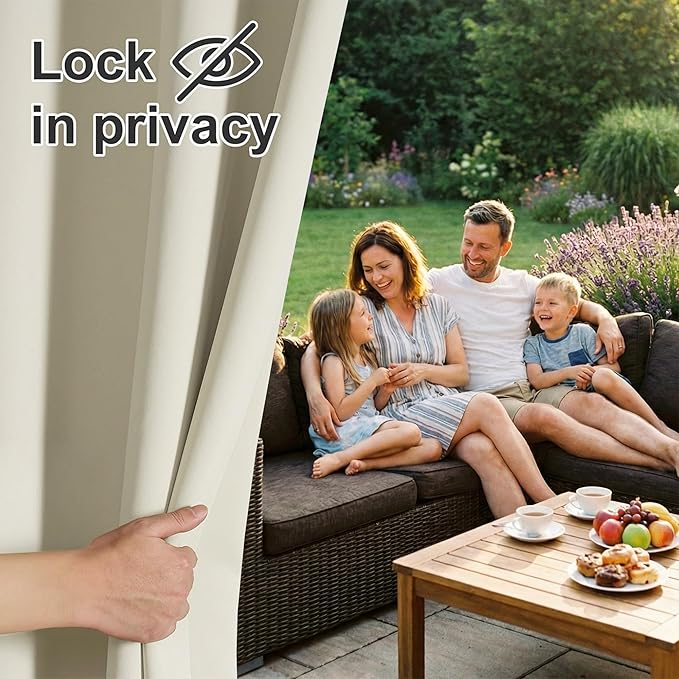 RYB HOME Extra Wide Outdoor Curtains for Patio Waterproof Heavy Duty Thermal Insulated in Summer Full Coverage Privacy for Gazebo, Cabana & Pergola, W100 x L90, Beige, 1 Panel