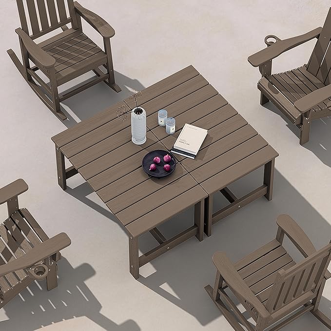SERWALL HDPE Patio Coffee Table, Rectangle Outdoor Coffee Table, All Weather Patio Table for Deck, Pool, Balcony, Indoor or Outdoor Use, Coffee