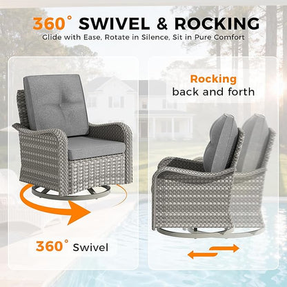 10-Seat Modern Patio Furniture Set with Swivel Rocking Chairs, Thick 4″ Cushions, Dual-Strand Wicker Rattan, Rust-Resistant Steel Frame – Outdoor Conversation & Modular Sectional,Gray