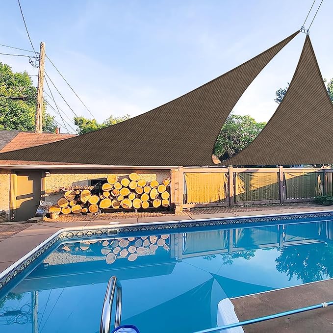 E&K Sunrise 6' x 6' x 6' Sun Shade Sail Triangle Canopy Shade Cover UV Block for Patio Backyard Garden Outdoor (Brown)
