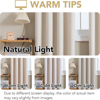H.VERSAILTEX Linen Curtains 100% Blackout Curtains for Bedroom 84 inch Long Full Light Blocking Nature Linen Blended Window Curtains for Living Room Nickel Grommet (2 Panels, Heathered Natural)
