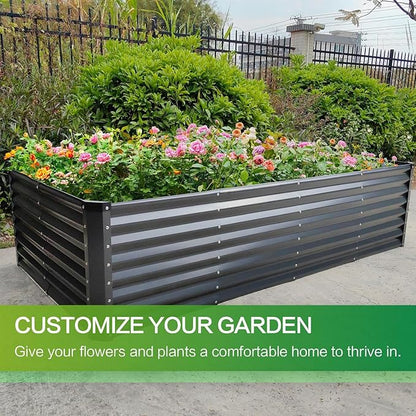 GARDMAX 8x4x2FT Galvanized Raised Garden Bed Kit, Metal Planter Boxes Outdoor with Easy Assembly, Large Garden Bed for Vegetables, Fruits, Flower, Herbs Rectangle Dark Gray
