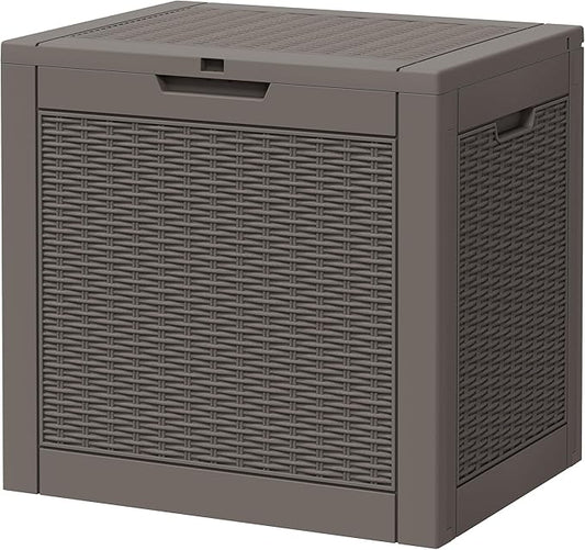 Outdoor Storage Box, Resin Deck Boxes Indoor and outdoor, Waterproof Storage Box Lockable Lid (Grey,32 Gallon)