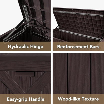 Devoko 120 Gallon Deck Box Resin Outdoor Storage Box Waterproof for Patio, Large Outdoor Storage Bench Lockable for Outside (Deep Brown)