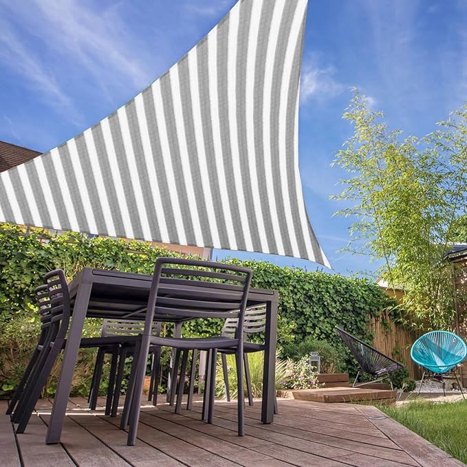 E&K Sunrise 3' x 3' x 3' Sun Shade Sail Triangle Canopy Shade Cover UV Block for Patio Backyard Garden Outdoor (Gray White Strip)