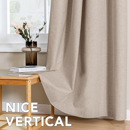 H.VERSAILTEX Linen Curtains 100% Blackout Curtains for Bedroom 96 inch Long Full Light Blocking Nature Linen Blended Window Curtains for Living Room Nickel Grommet (2 Panels, Heathered Sand)