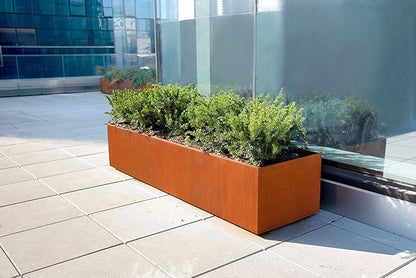 Plantercraft Large Rectangular Planters for Outdoor Plants - 48x24 Inch Extra Large Corten Steel Planter Box for Modern Patio, Deck & Garden | Heavy Duty Metal Planter Rectangle