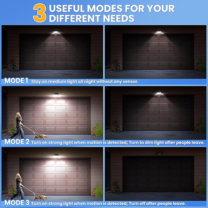 [4 Packs] Solar Motion Sensor Outdoor Lights, Super Bright Solar Lights Outdoor Waterproof, 3 Lighting Modes Security Wall Light for Outside Walking Dog Fence Backyard Deck Garden Door Step Garage