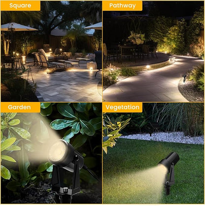 Svater Landscape Lighting Low Voltage, 10 Pack Outdoor Spotlights with Transformer, Plug in LED Spot Lights for Garden, Backyard, House, 3000K Warm White Super Bright 3W 250Lumem, Black
